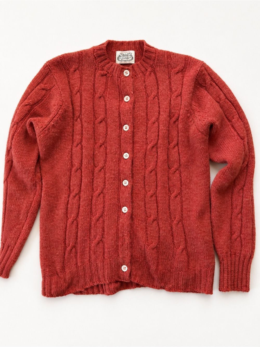 Vintage 100% Virgin Wool Hand Loomed Orange Cable Knit Cardigan